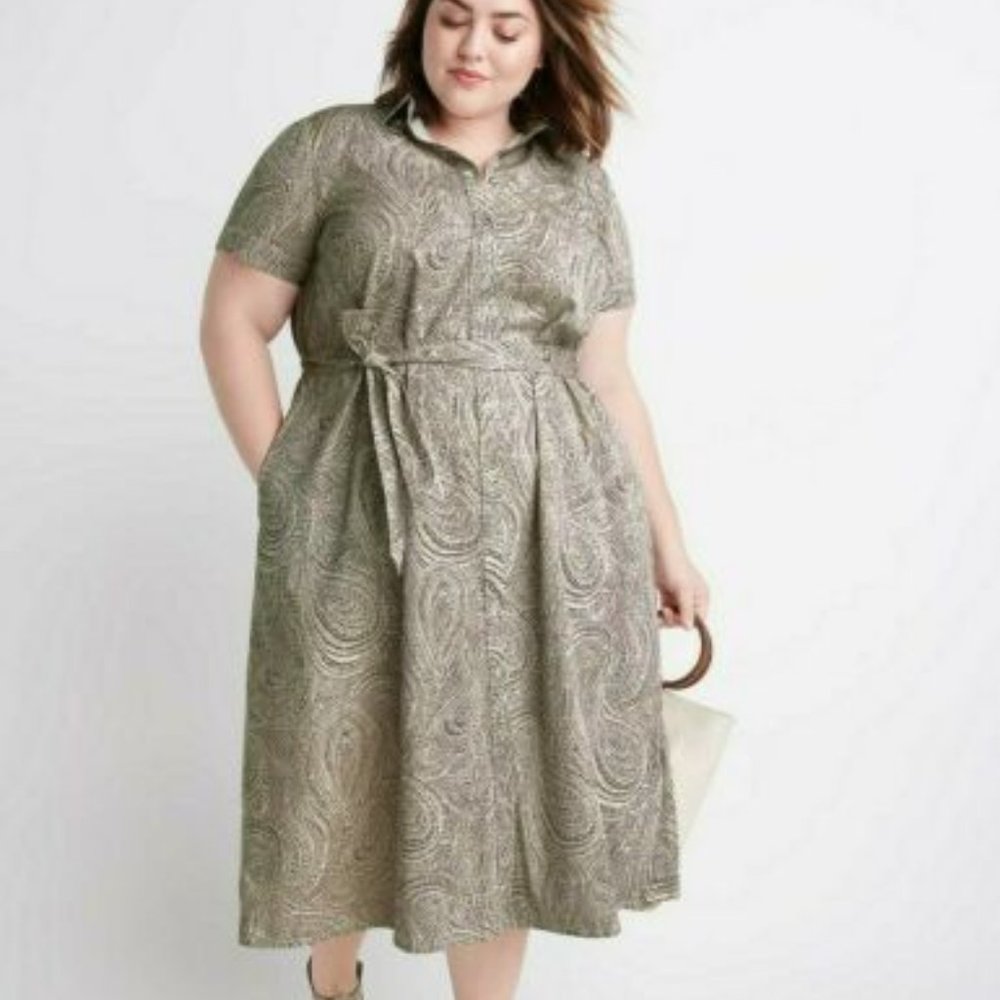 Ryllace Paisley Print Belted Cotton Shirtdress 24
